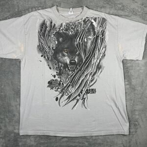 VINTAGE Animal Planet Wolf Shirt Men's L 2009 Graphic Casual Nature Animals